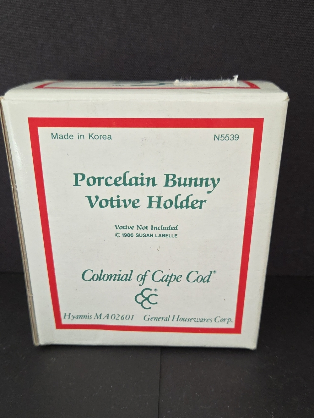 Vintage 1986 Susan LaBelle Colonial of Cape Cod Porcelain Bunny Votive Holder